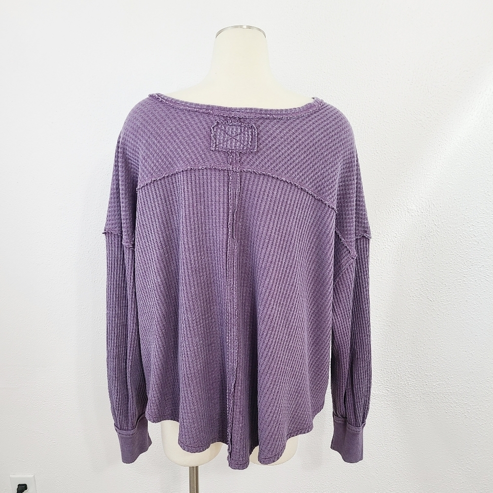 Free People Coraline Thermal top Potent Purple waffle knit dolman sz medium NWT - Picture 4 of 9